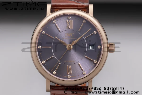 IWC Portofino Automatic 37mm IW458106  RG V7F 1:1 Best Edition Gray Dial on Deep Brown Leather Strap A2892 - Super Clone Watch | 1:1 Best Version