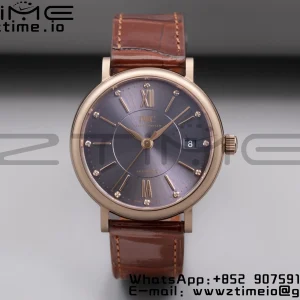IWC Portofino Automatic 37mm IW458106  RG V7F 1:1 Best Edition Gray Dial on Deep Brown Leather Strap A2892 - Super Clone Watch | 1:1 Best Version