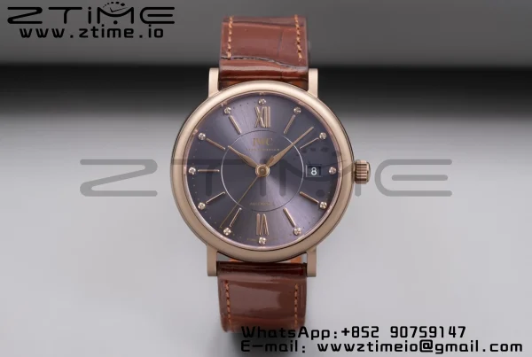 IWC Portofino Automatic 37mm IW458106  RG V7F 1:1 Best Edition Gray Dial on Deep Brown Leather Strap A2892 - Super Clone Watch | 1:1 Best Version