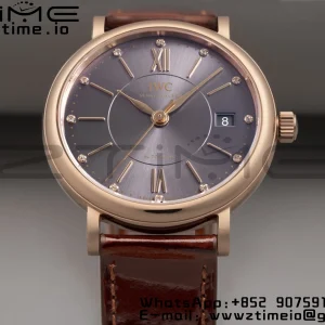 IWC Portofino Automatic 37mm IW458106  RG V7F 1:1 Best Edition Gray Dial on Deep Brown Leather Strap A2892 - Super Clone Watch | 1:1 Best Version