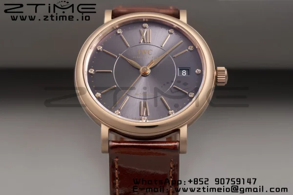 IWC Portofino Automatic 37mm IW458106  RG V7F 1:1 Best Edition Gray Dial on Deep Brown Leather Strap A2892 - Super Clone Watch | 1:1 Best Version