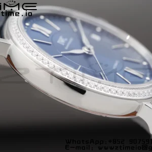 IWC Portofino Automatic 37mm IW458111 SS V7F 1:1 Best Edition Blue Dial Diamonds Bezel on Blue Leather Strap A2892 - Super Clone Watch | 1:1 Best Version