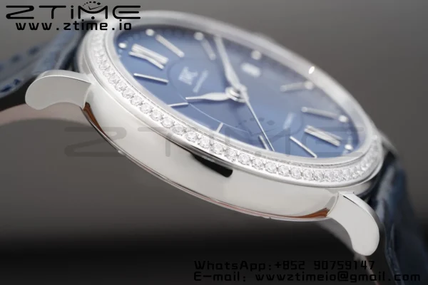 IWC Portofino Automatic 37mm IW458111 SS V7F 1:1 Best Edition Blue Dial Diamonds Bezel on Blue Leather Strap A2892 - Super Clone Watch | 1:1 Best Version