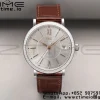 IWC Portofino Automatic 37mm IW458103 SS V7F 1:1 Best Edition White Dial Diamonds Bezel on Brown Leather Strap A2892 - Super Clone Watch | 1:1 Best Version