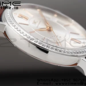 IWC Portofino Automatic 37mm IW458103 SS V7F 1:1 Best Edition White Dial Diamonds Bezel on Brown Leather Strap A2892 - Super Clone Watch | 1:1 Best Version