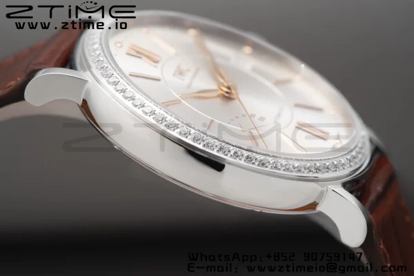 IWC Portofino Automatic 37mm IW458103 SS V7F 1:1 Best Edition White Dial Diamonds Bezel on Brown Leather Strap A2892 - Super Clone Watch | 1:1 Best Version
