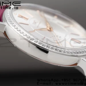 IWC Portofino Automatic 37mm IW458112 SS V7F 1:1 Best Edition White Dial Diamonds Bezel on Pink Leather Strap A2892 - Super Clone Watch | 1:1 Best Version