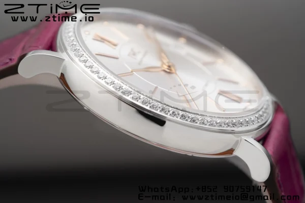 IWC Portofino Automatic 37mm IW458112 SS V7F 1:1 Best Edition White Dial Diamonds Bezel on Pink Leather Strap A2892 - Super Clone Watch | 1:1 Best Version