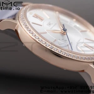IWC Portofino Automatic 37mm IW458107 RG  V7F 1:1 Best Edition Silver Dial Diamonds Bezel on Gray Leather Strap A2892 - Super Clone Watch | 1:1 Best Version
