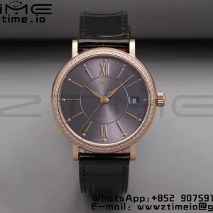 IWC Portofino Automatic 37mm IW458108 RG V7F 1:1 Best Edition Gray Dial Diamonds Bezel on Black Leather Strap A2892 - Super Clone Watch | 1:1 Best Version