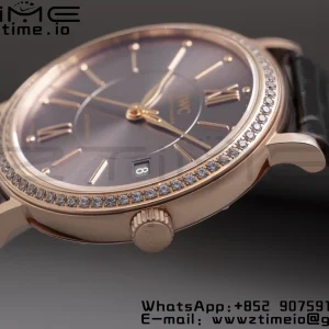 IWC Portofino Automatic 37mm IW458108 RG V7F 1:1 Best Edition Gray Dial Diamonds Bezel on Black Leather Strap A2892 - Super Clone Watch | 1:1 Best Version