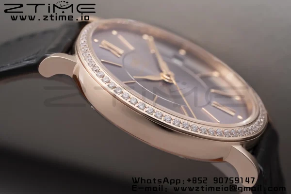 IWC Portofino Automatic 37mm IW458108 RG V7F 1:1 Best Edition Gray Dial Diamonds Bezel on Black Leather Strap A2892 - Super Clone Watch | 1:1 Best Version