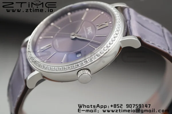 IWC Portofino Automatic 37mm IW458104 SS V7F 1:1 Best Edition Γκρι Dial Διαμάντια Bezel σε γκρι δερμάτινο λουράκι A2892 - Super Clone Watch | 1:1 Best Version