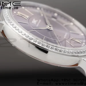 IWC Portofino Automatic 37mm IW458104 SS V7F 1:1 Best Edition Γκρι Dial Διαμάντια Bezel σε γκρι δερμάτινο λουράκι A2892 - Super Clone Watch | 1:1 Best Version