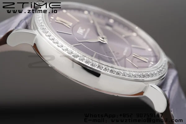 IWC Portofino Automatic 37mm IW458104 SS V7F 1:1 Best Edition Γκρι Dial Διαμάντια Bezel σε γκρι δερμάτινο λουράκι A2892 - Super Clone Watch | 1:1 Best Version