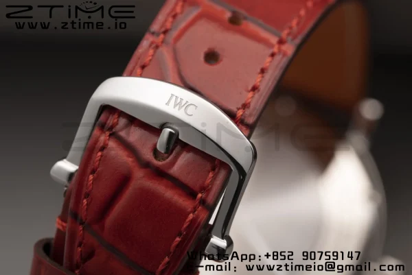 IWC Portofino Automatic 37mm IW458109 SS V7F 1:1 Best Edition White Dial Diamonds Bezel on Red Leather Strap A2892 - Super Clone Watch | 1:1 Best Version