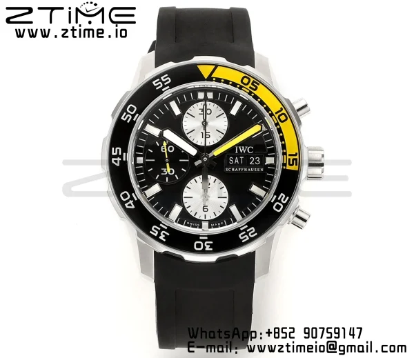 IWC Aquatimer Chrono IW376702 SS V6SF 1:1 Best Edition Black Dial on Black Rubber Strap A7750 - Super Clone Watch | 1:1 Best Version