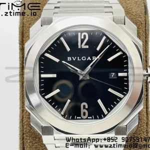 BVLGARI Octo 41mm 102105 BGO38C3SSD SS BVF 1:1 Best Edition Cream Black Dial On SS Bracelet Miyota 9015 - Super Clone Watch | 1:1 Best Version
