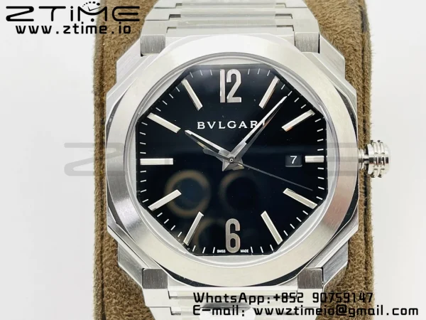 BVLGARI Octo 41mm 102105 BGO38C3SSD SS BVF 1:1 Best Edition Cream Black Dial On SS Bracelet Miyota 9015 - Super Clone Watch | 1:1 Best Version