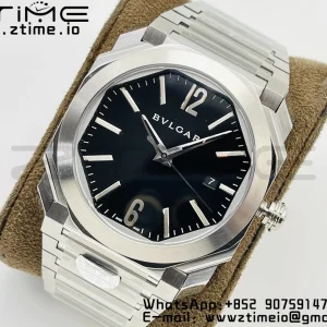 BVLGARI Octo 41mm 102105 BGO38C3SSD SS BVF 1:1 Best Edition Cream Black Dial On SS Bracelet Miyota 9015 - Super Clone Watch | 1:1 Best Version