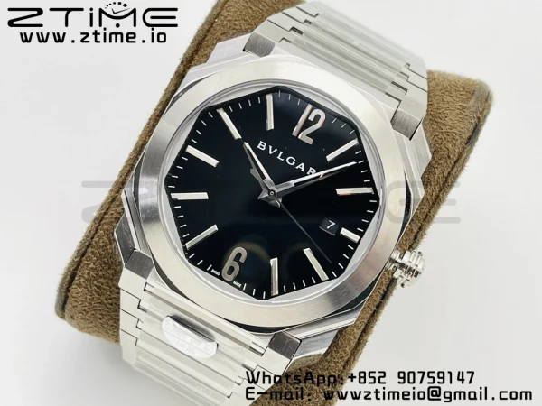 BVLGARI Octo 41mm 102105 BGO38C3SSD SS BVF 1:1 Best Edition Cream Black Dial On SS Bracelet Miyota 9015 - Super Clone Watch | 1:1 Best Version