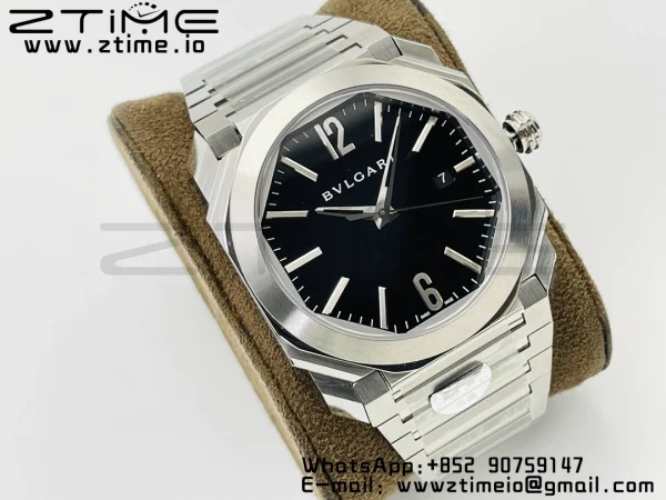 BVLGARI Octo 41mm 102105 BGO38C3SSD SS BVF 1:1 Best Edition Cream Black Dial On SS Bracelet Miyota 9015 - Super Clone Watch | 1:1 Best Version