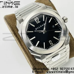 BVLGARI Octo 41mm 102104 BGO38BSSD SS BVF 1:1 Best Edition Cream Black Dial On SS Bracelet Miyota 9015 - Super Clone Watch | 1:1 Best Version