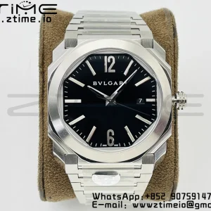 BVLGARI  Octo 41mm 102105 BGO38C3SSD SS BVF 1:1 Best Edition Cream Black Dial On SS Bracelet Miyota 9015 - Super Clone Watch | 1:1 Best Version