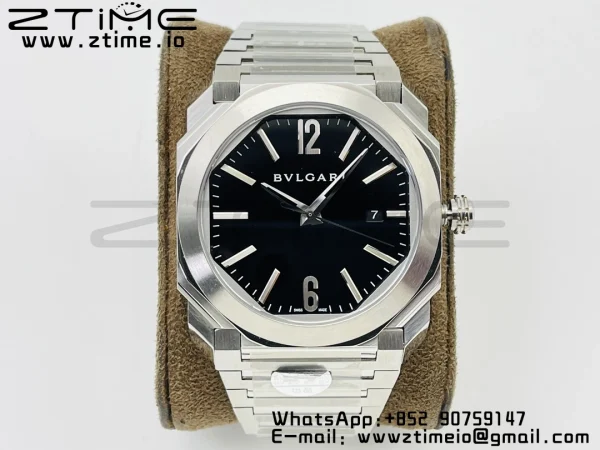 BVLGARI Octo 41mm 102105 BGO38C3SSD SS BVF 1:1 Best Edition Cream Black Dial On SS Bracelet Miyota 9015 - Super Clone Watch | 1:1 Best Version