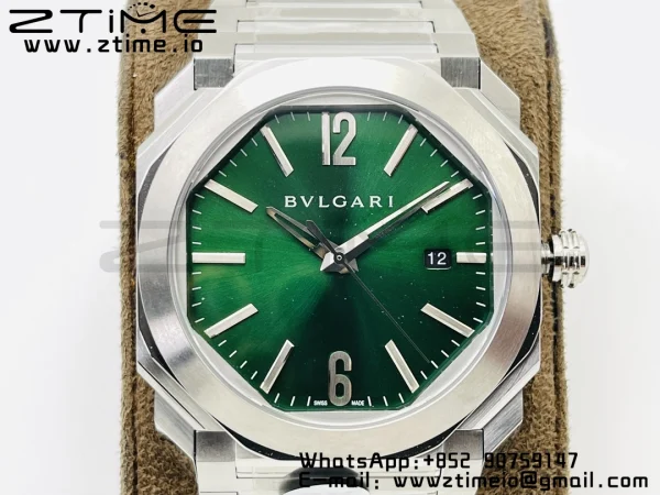 BVLGARI Octo 41mm 102104 BGO38BSSD SS BVF 1:1ベストエディション クリームグリーンダイアル SSブレスレット ミヨタ9015 - スーパークローンウォッチ｜1:1ベストバージョン