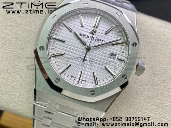 AP ロイヤルオーク 37mm 15450 SS ZF 1:1 ベストエディション ホワイトテクスチャードダイヤル SSブレスレット SA3120 スーパークローン - スーパークローンウォッチ｜1:1 ベストバージョン