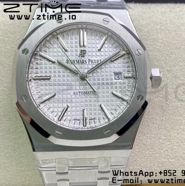 AP ロイヤルオーク 37mm 15450 SS ZF 1:1 ベストエディション ホワイトテクスチャードダイヤル SSブレスレット SA3120 スーパークローン - スーパークローンウォッチ｜1:1 ベストバージョン