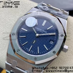 AP Royal Oak 39mm 15202 SS ZF 1:1 Best Edition Blue Textured Dial on SS Bracelet A2121 V2 - Super Clone Watch | 1:1 Best Version