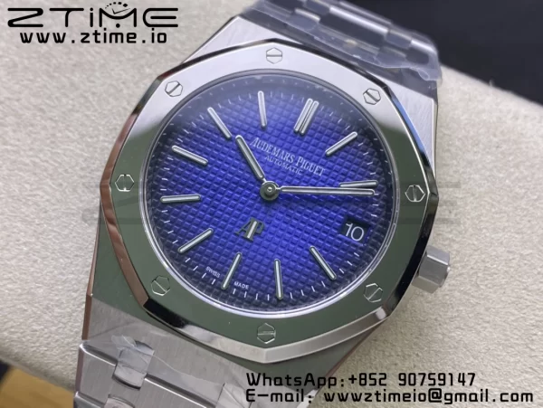 AP Royal Oak 39mm 15202IP SS ZF 1:1 Best Edition Quadrante blu testurizzato su bracciale SS A2121 - Orologio super clone | 1:1 Best Version