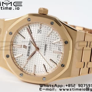AP Royal Oak 37mm 15450 RG ZF 1:1 Best Edition White Textured Dial on SS Bracelet SA3120 Super Clone - Super Clone Watch | 1:1 Best Version