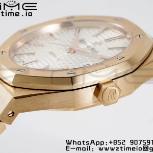 AP Royal Oak 37mm 15450 RG ZF 1:1 Best Edition White Textured Dial on SS Bracelet SA3120 Super Clone - Super Clone Watch | 1:1 Best Version
