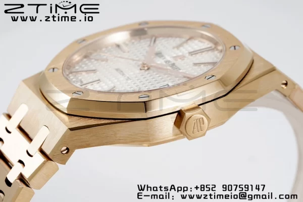 AP Royal Oak 37mm 15450 RG ZF 1:1 Best Edition White Textured Dial on SS Bracelet SA3120 Super Clone - Super Clone Watch | 1:1 Best Version