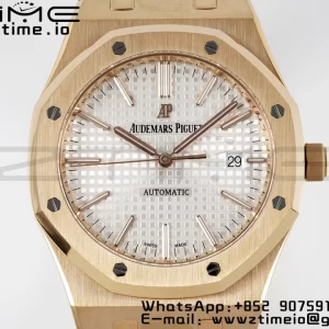 AP Royal Oak 37mm 15450 RG ZF 1:1 Best Edition White Textured Dial on SS Bracelet SA3120 Super Clone - Super Clone Watch | 1:1 Best Version