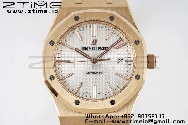 AP Royal Oak 37mm 15450 RG ZF 1:1 Best Edition White Textured Dial on SS Bracelet SA3120 Super Clone - Super Clone Watch | 1:1 Best Version