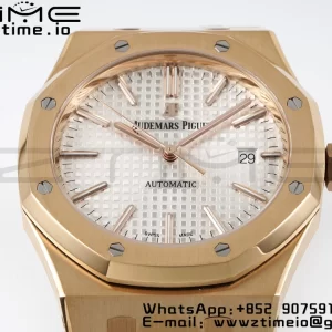 AP Royal Oak 37mm 15450 RG ZF 1:1 Best Edition White Textured Dial on SS Bracelet SA3120 Super Clone - Super Clone Watch | 1:1 Best Version