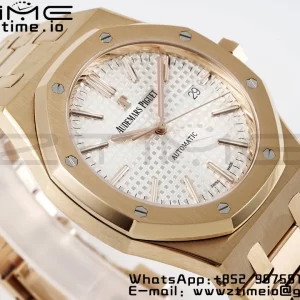 AP Royal Oak 37mm 15450 RG ZF 1:1 Best Edition White Textured Dial on SS Bracelet SA3120 Super Clone - Super Clone Watch | 1:1 Best Version