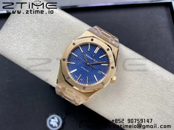AP AP Royal Oak 37mm 15450 RG ZF 1:1 Best Edition Blue Textured Dial on SS Bracelet SA3120 Super Clone - Super Clone Watch | 1:1 Best Version