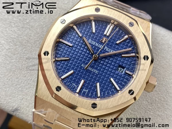 AP AP Royal Oak 37mm 15450 RG ZF 1:1 Best Edition Blue Textured Dial on SS Bracelet SA3120 Super Clone - Super Clone Watch | 1:1 Best Version