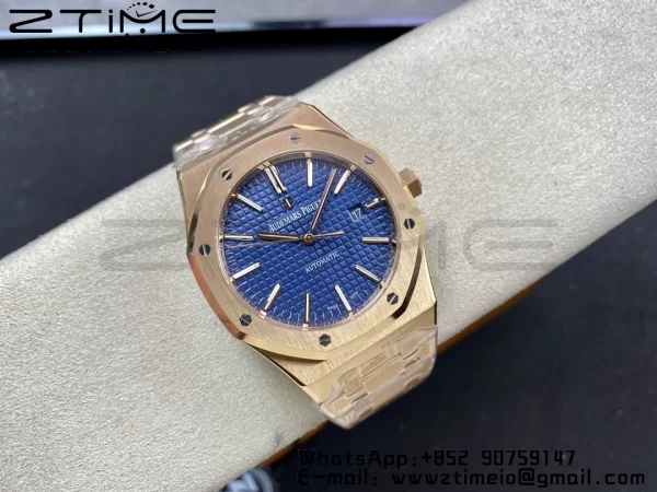 AP AP Royal Oak 37mm 15450 RG ZF 1:1 Best Edition Blue Textured Dial on SS Bracelet SA3120 Super Clone - Super Clone Watch | 1:1 Best Version