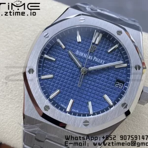AP Royal Oak 41mm 15500 SS ZF 1:1 Best Edition Blue Textured Dial on SS Bracelet SA4302 Super Clone V3 - Super Clone Watch | 1:1 Best Version