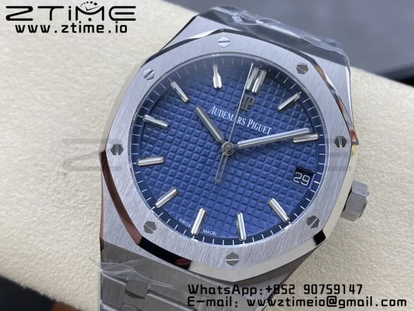 AP Royal Oak 41mm 15500 SS ZF 1:1 Best Edition Blue Textured Dial on SS Bracelet SA4302 Super Clone V3 - Super Clone Watch | 1:1 Best Version