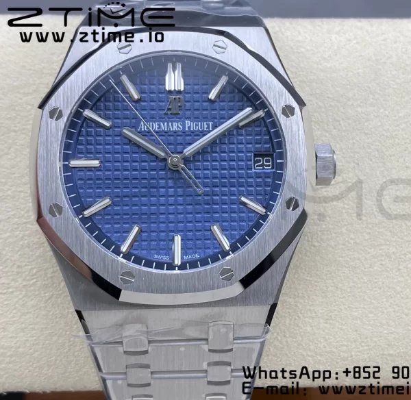 AP Royal Oak 41mm 15500 SS ZF 1:1 Best Edition Blue Textured Dial on SS Bracelet SA4302 Super Clone V3 - Super Clone Watch | 1:1 Best Version