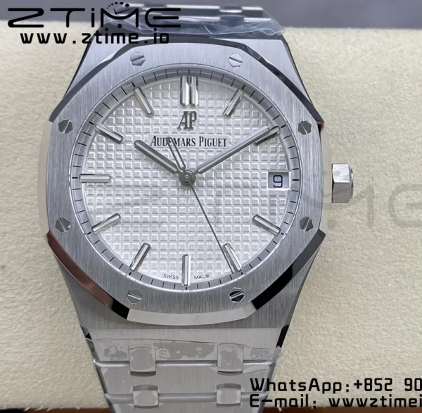AP Royal Oak 41mm 15500 SS ZF 1:1 Best Edition White Textured Dial on SS Bracelet SA4302 Super Clone V3 - Super Clone Watch | 1:1 Best Version