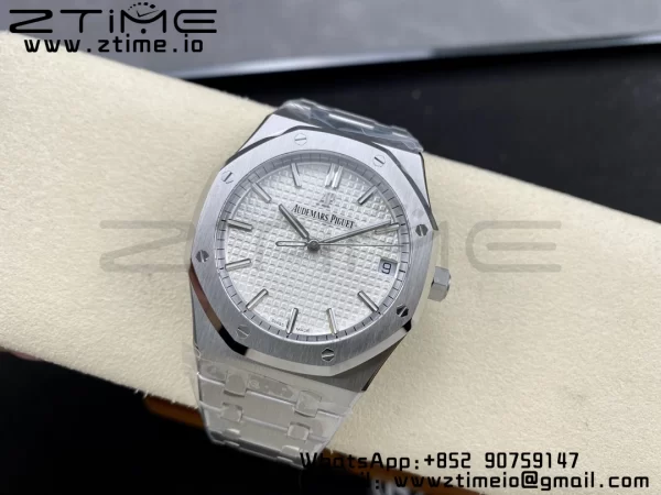 AP Royal Oak 41mm 15500 SS ZF 1:1 Best Edition White Textured Dial on SS Bracelet SA4302 Super Clone V3 - Super Clone Watch | 1:1 Best Version