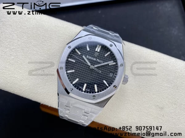 AP ロイヤルオーク 41mm 15500 SS ZF 1:1 ベストエディション ブラックテクスチャードダイヤルSSブレスレット SA4302 スーパークローン V3 - スーパークローンウォッチ｜1:1 ベストバージョン